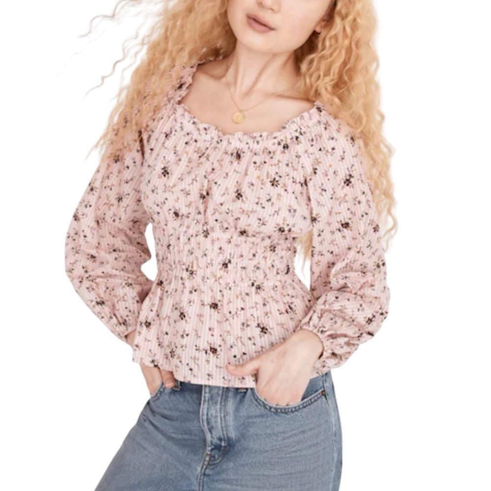 Madewell Sophia Top Bouquet Floral Long Puff Sleeve Size Medium